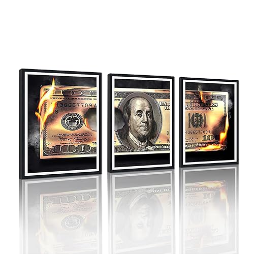 Modern Money Benjamin Franklin Canvas Wall Art Black Framed Painting