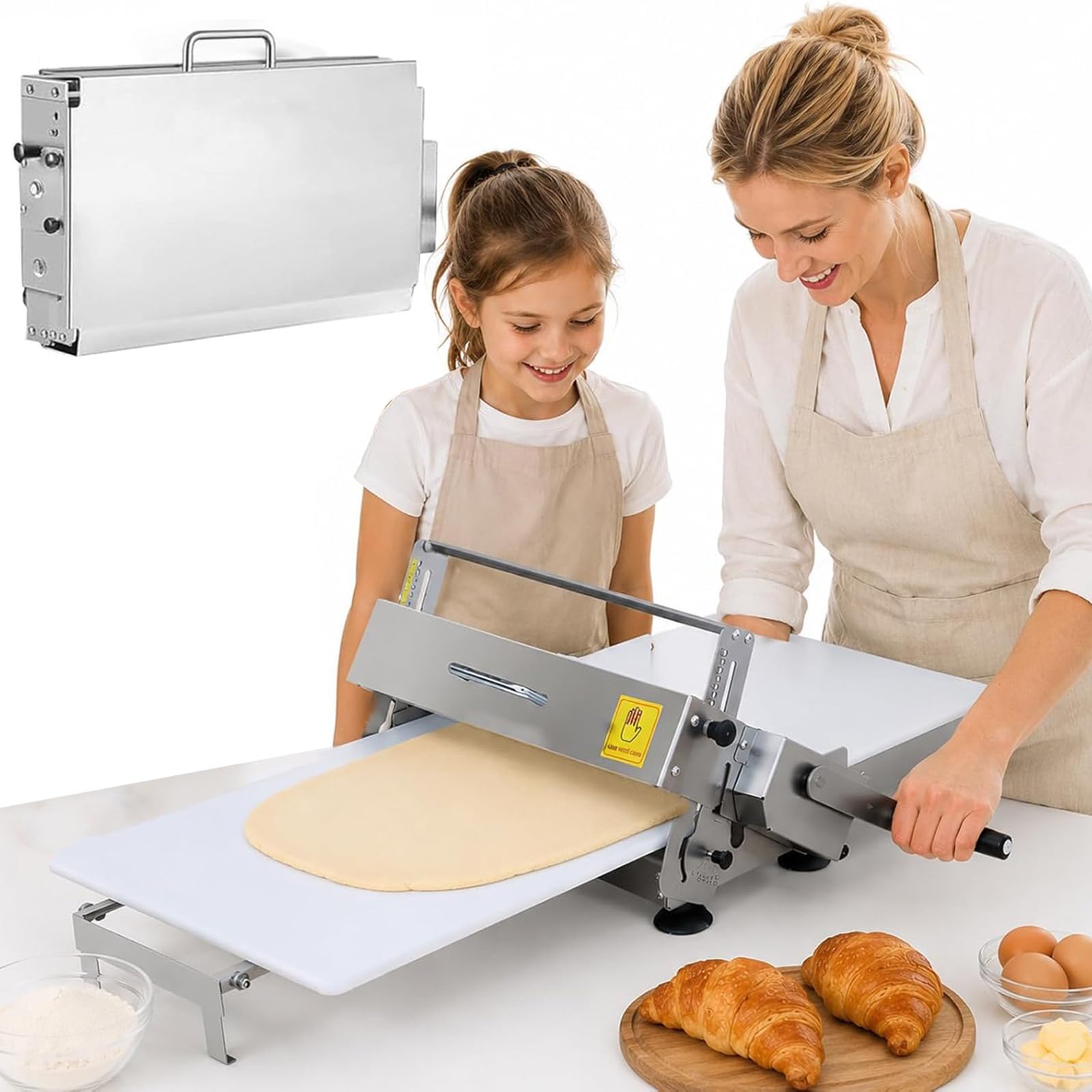 Croissant-Rollmaschine, Manuelle Falt- Und Rollmaschine, Mit Grundplatte, Edelstahlkonstruktion, Einstellbare Dicke (0-17,5mm/0-27mm), Für Pizza, Croissants, Gebäck A