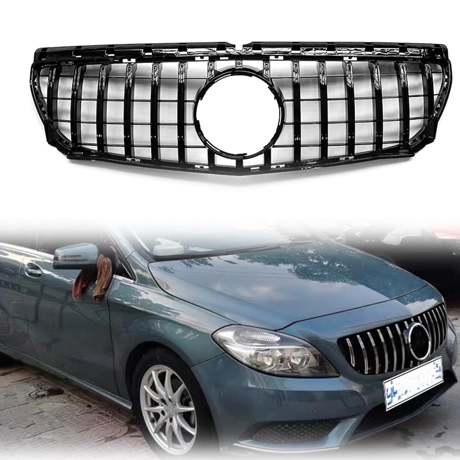 CHEVVY Griglia da Corsa per Benz W246 Classe B 2012-2014 B180 B250 Griglia Anteriore Stile GT Kit Griglia per Paraurti Superiore per Auto Nera Accessori