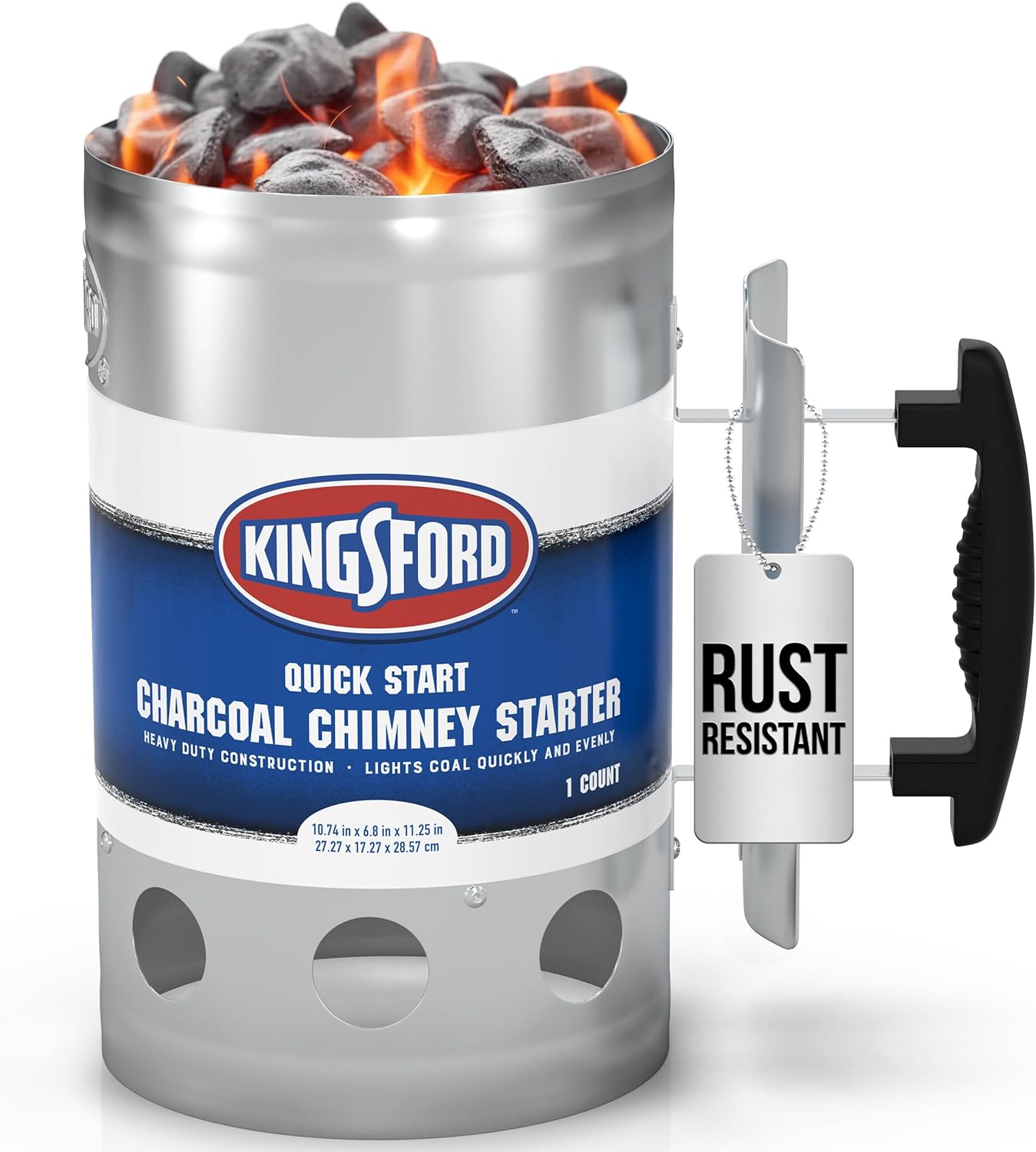 KINGSFORD Heavy Duty Deluxe Charcoal Chimney Starter | BBQ Chimney Starter for Charcoal Grill and Barbecues, Compact Easy to Use Chimney Starters and BBQ Grill Tools, Silver KINGSFORD Heavy Duty Deluxe Charcoal Chimney Starter | BBQ Chimney Starter for Charcoal Grill and Barbecues, Compact Easy to Use Chimney Starters and BBQ Grill Tools, Silver