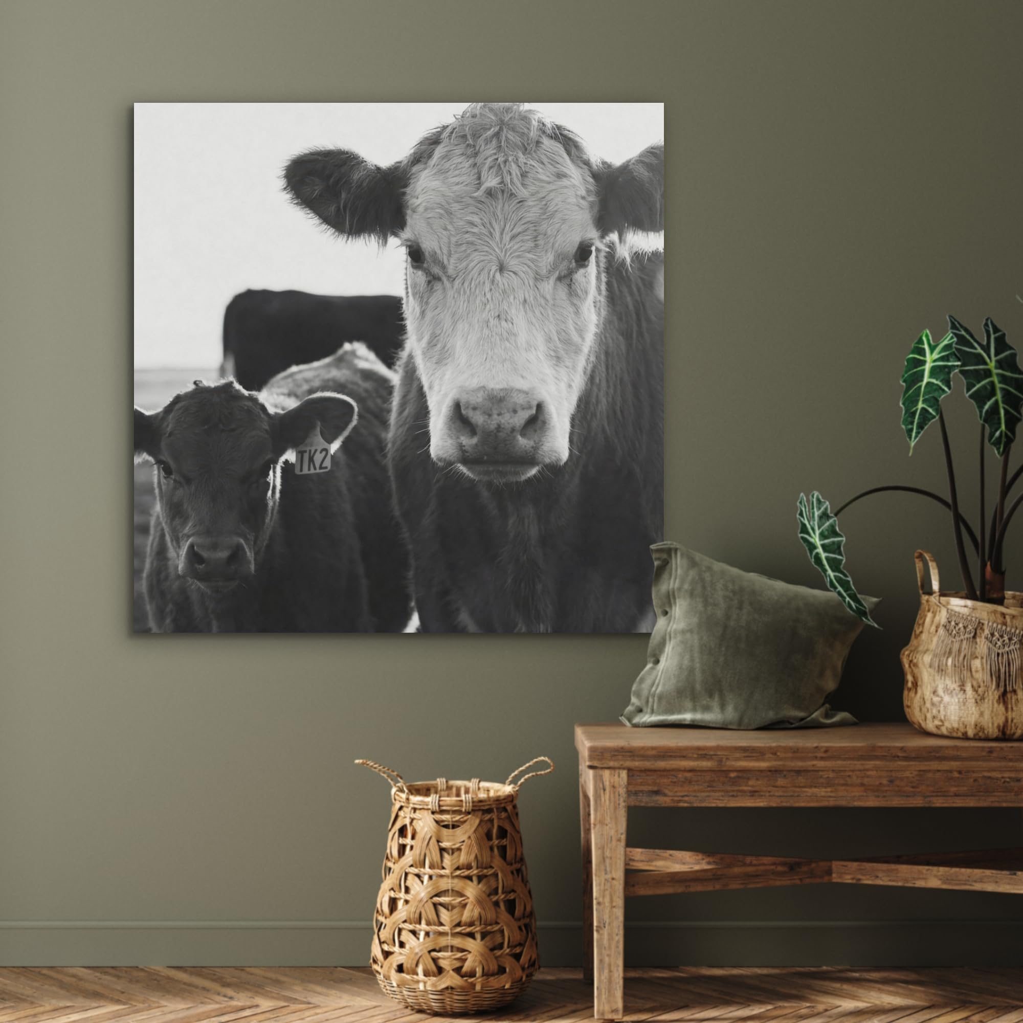 MuchoWow© Creazione Parete 90x90 cm Feltro Moderno Soggiorno Stanza Letto Quadro Cornice Salotto Mucche - Bianco e nero
