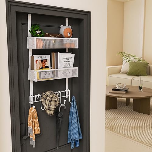 Miniatura 9 de HapiRm Gancho para colocar sobre la puerta con 2 cestas de malla y 9 ganchos, acero inoxidable 304 sin perforar sobre el colgador de puerta,