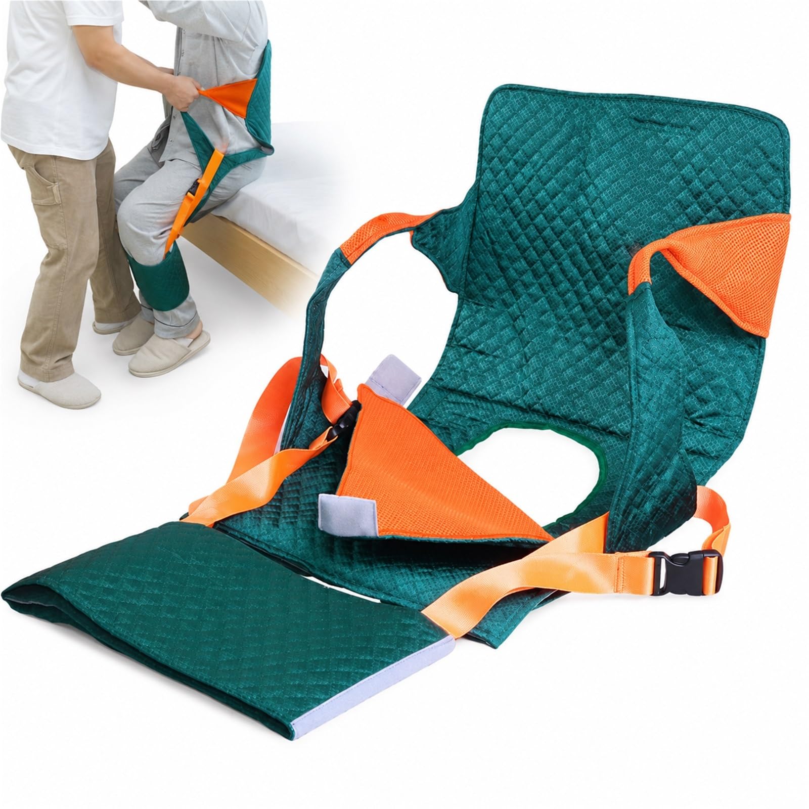 Telo da Trasferimento e Cuscino per Sedia a Rotelle con Supporto Coccige per Anziani e Disabili, Imbracatura con Foro per Toilette e Maniglie Antiscivolo