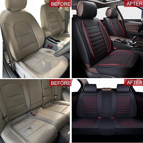 Miniatura 4 de Sanwom Juego completo de fundas de asiento de automóvil, funda de cojín universal de cuero antideslizante para automóvil, 5 fundas de imitación