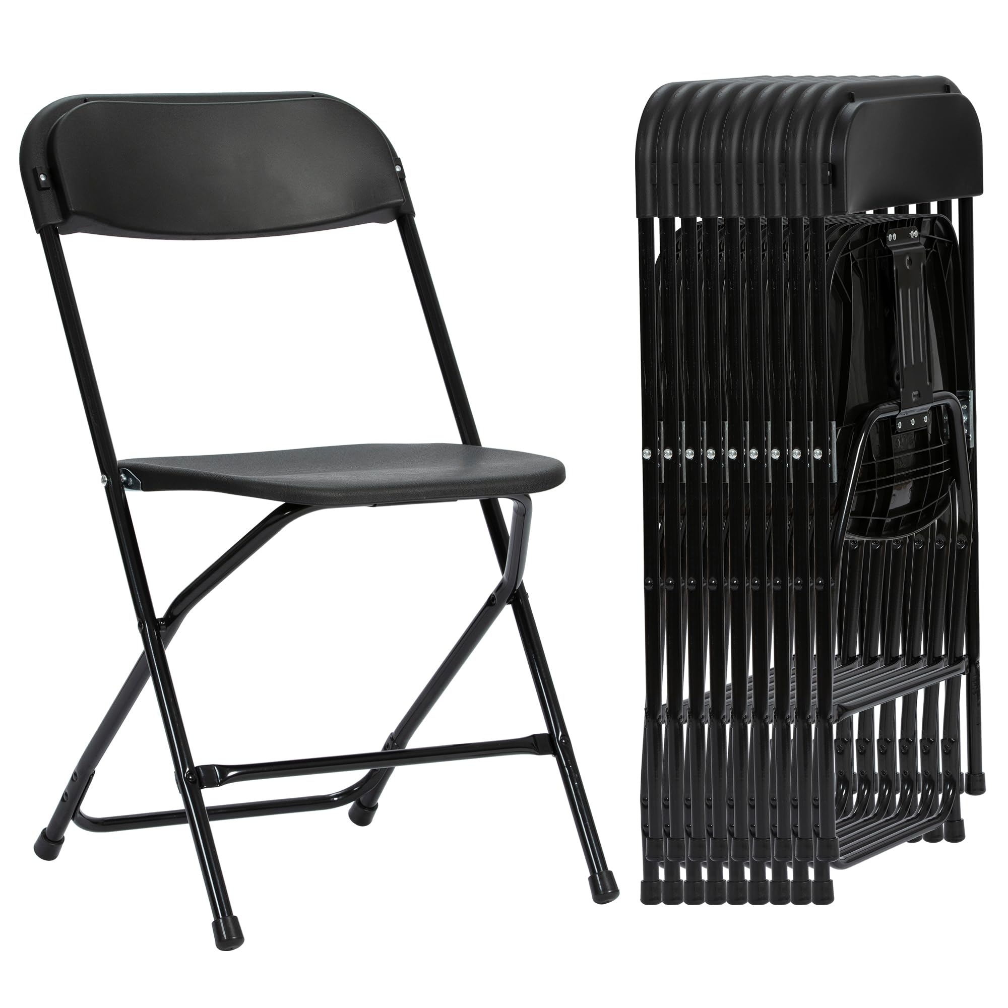 Real Relax Plastic Folding Chairs Set of 10, Black Plastic Folding Chairs, Perfect for Party Event Outside Entertaining, 350 LBS Capacity