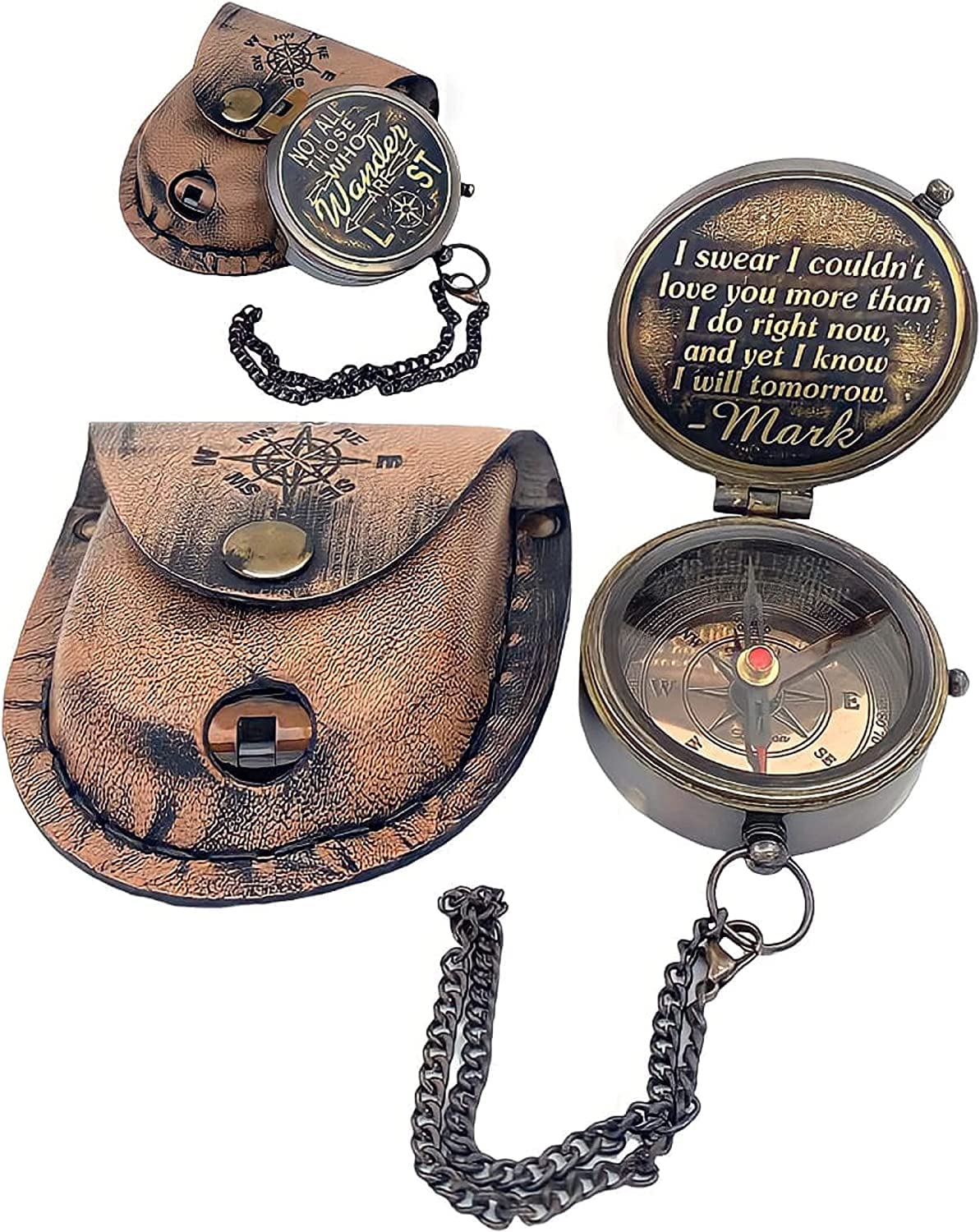 Not All Those Who Wonder are Loset - Brass Engraved Compass Camping Hiking Directional Compass Gift for Husband, Wife, Son, Grandson, Baptism,Graduation, Birthday,Christmas