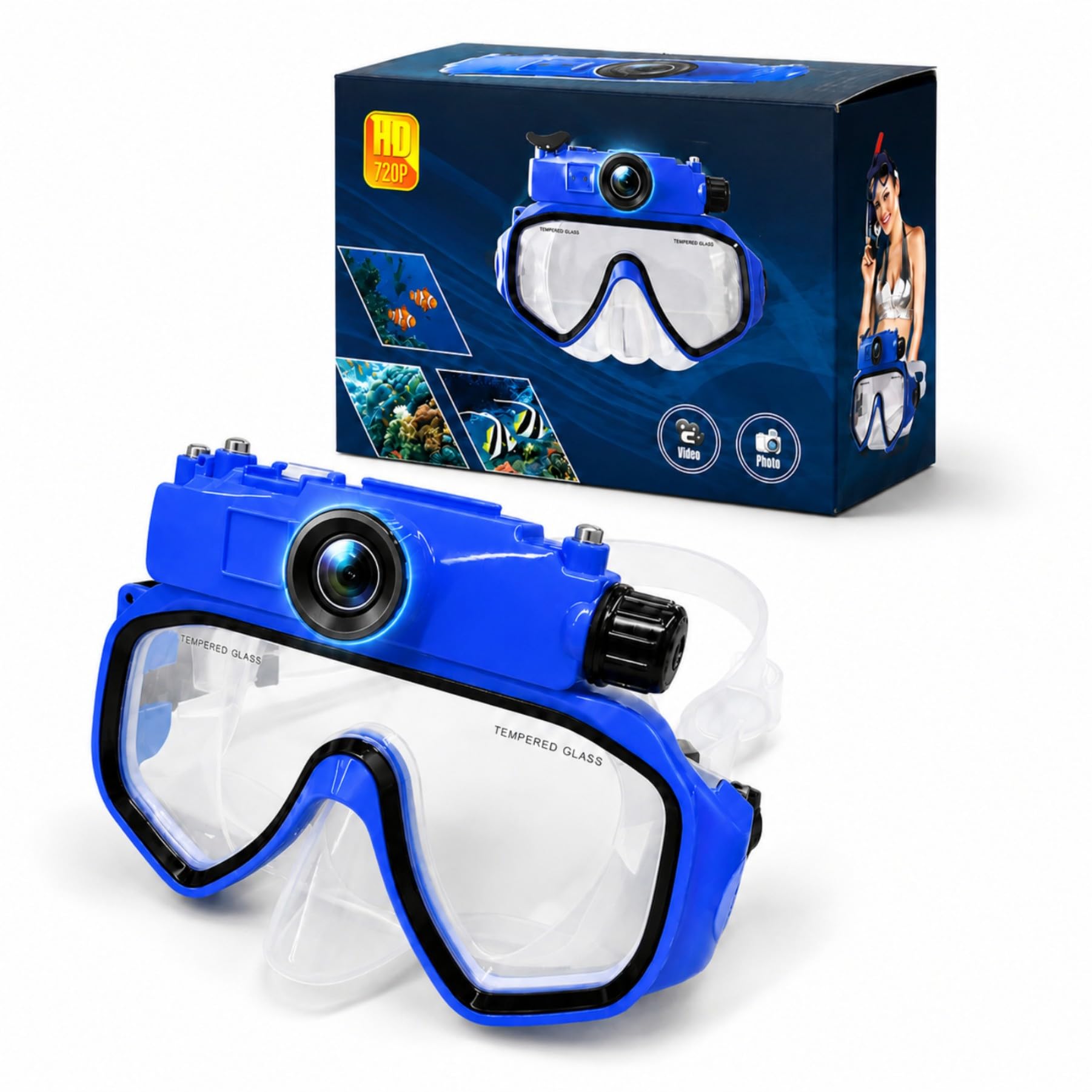 Gafas de Buceo con Cámara 2K, Impermeables hasta 15m y Lente Gran Angular para Snorkel