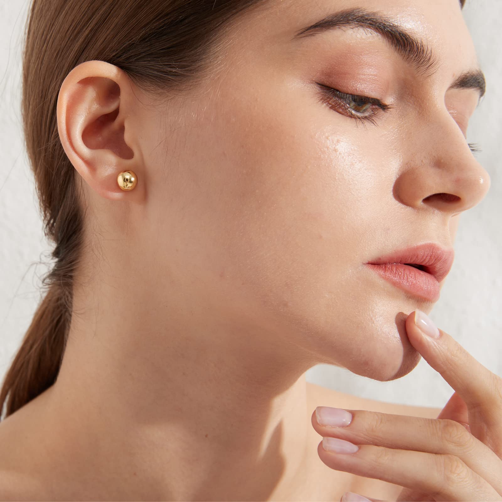 18K Oro Placcata 925 Argento Sterlina Orecchini a Perno a Pallina Brillanti per Donna Uomo 4-8mm