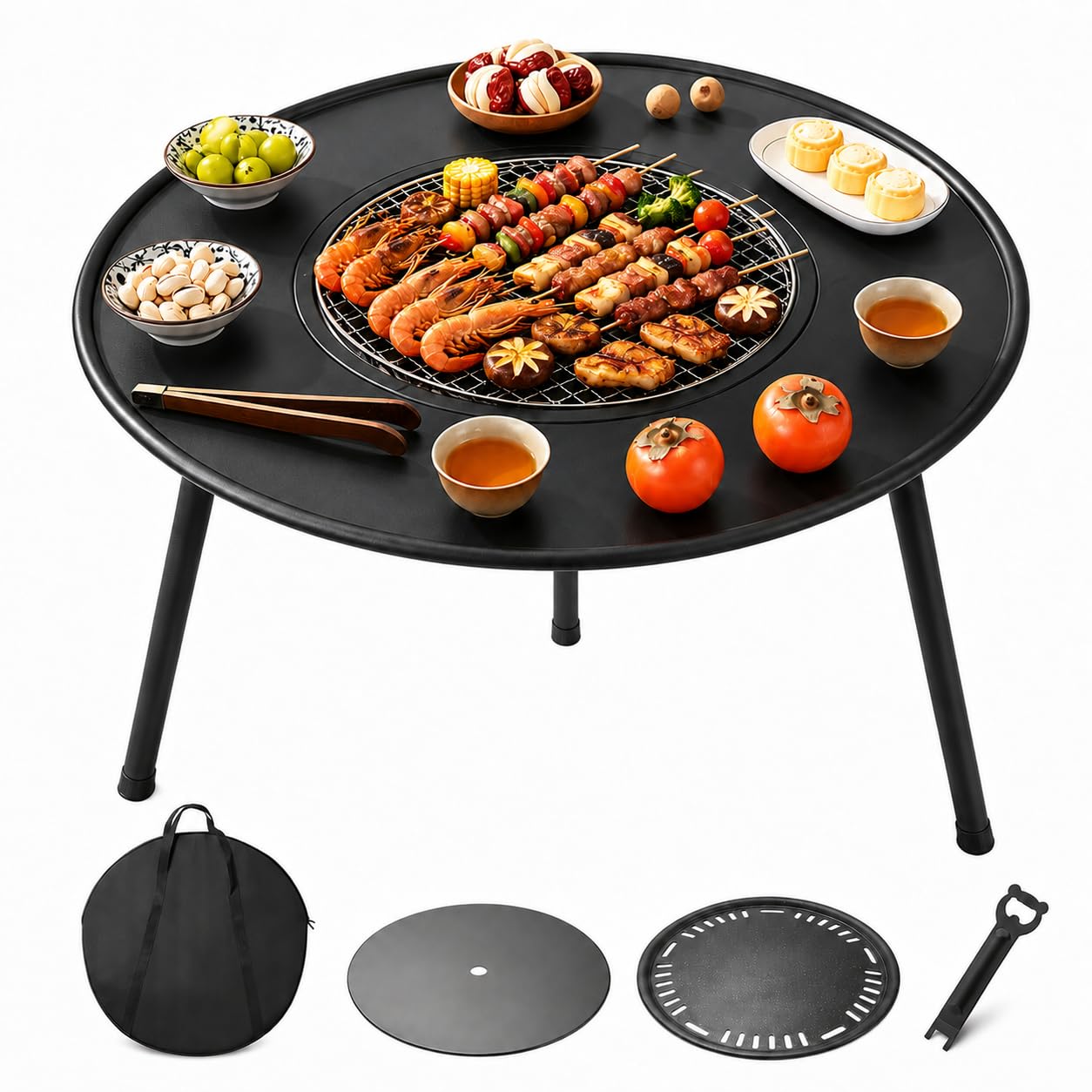 Stolik paleniskiem na węgiel drzewny, okrągły grill ogrodowy 60 cm
