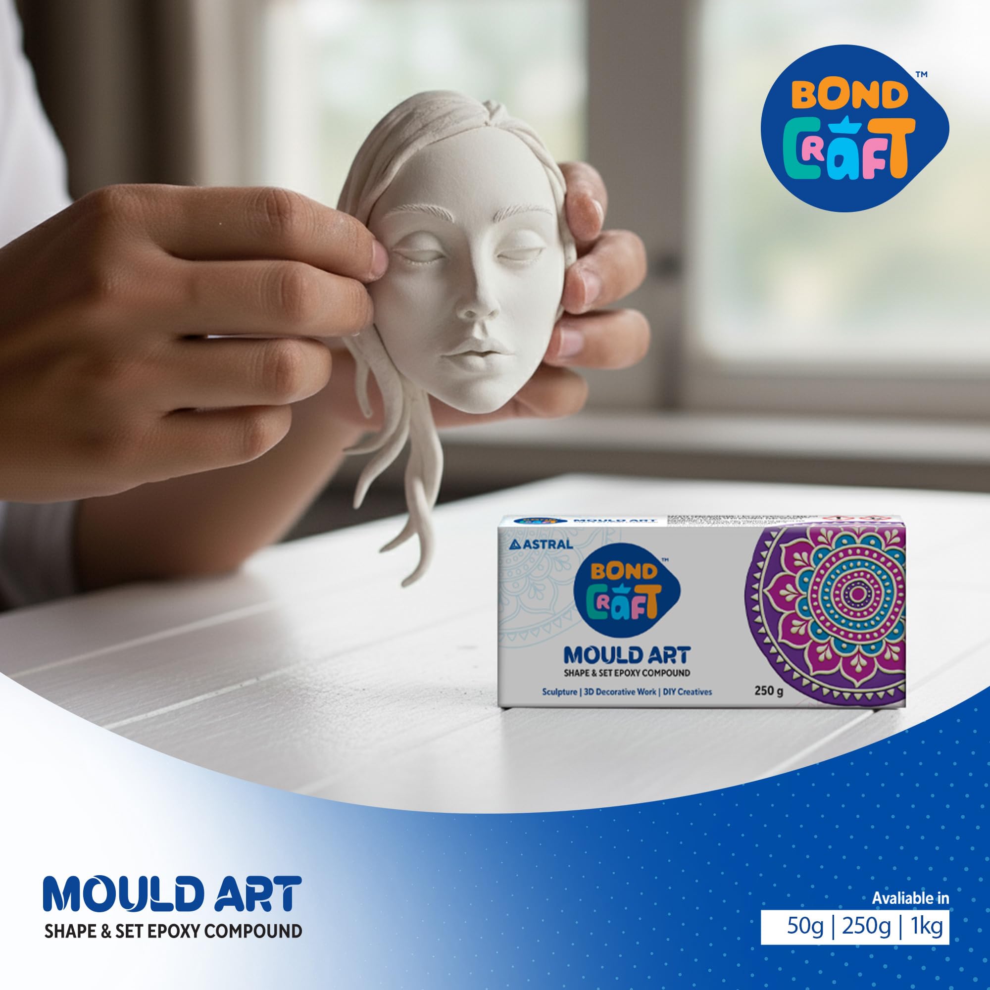Bondcraft Mould Art | 250g | Air Dry Clay for Sculpting, 3D Art, Jewellery Making, Wall Hangings & DIY Projects | Durable & Easy to Use | for Artists, Students & Hobbyists 2