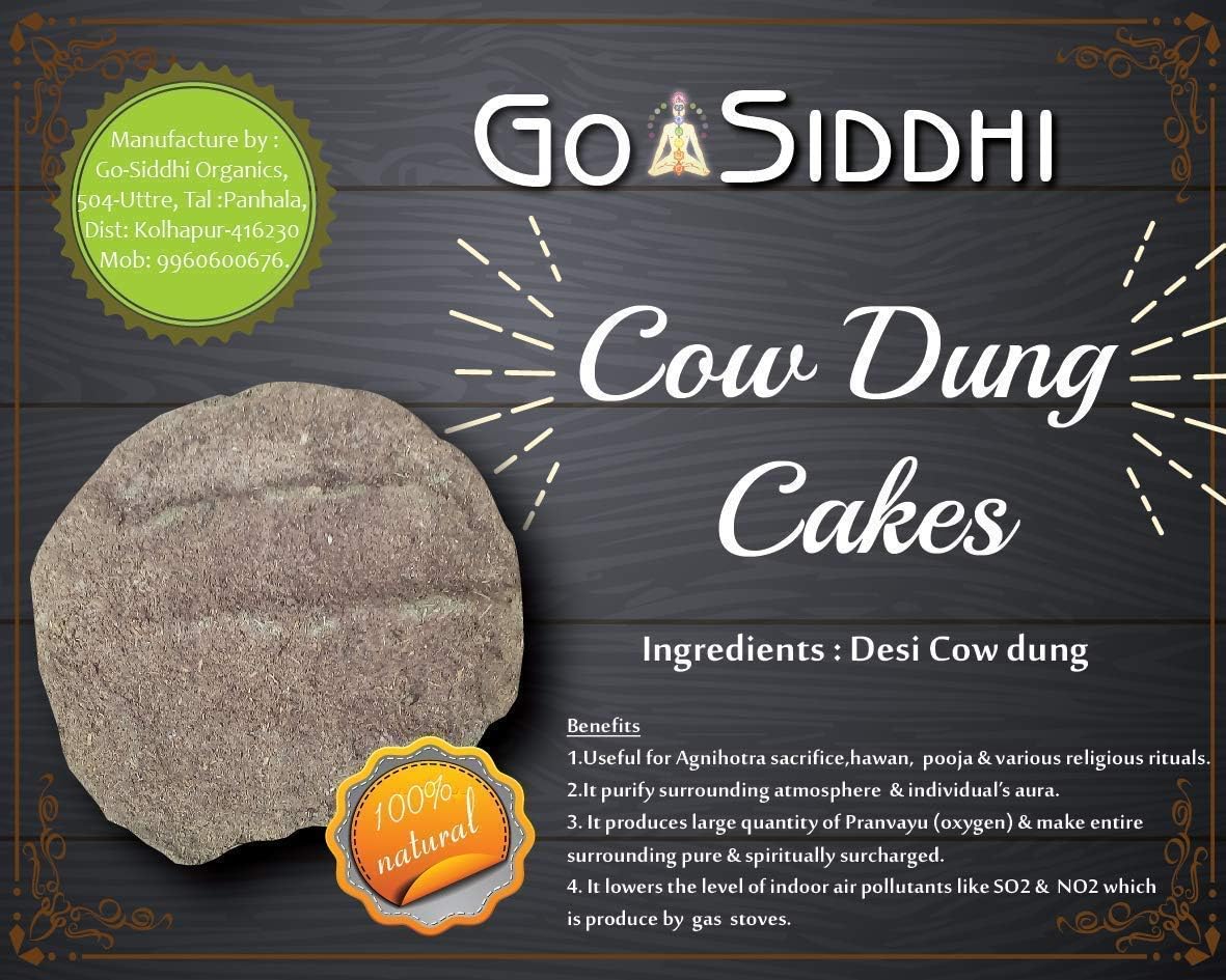 Go-Siddhi Organics Cow Dung Cakes (Brown, 0.1 Inch X 3 Inch X 3 Inch)
