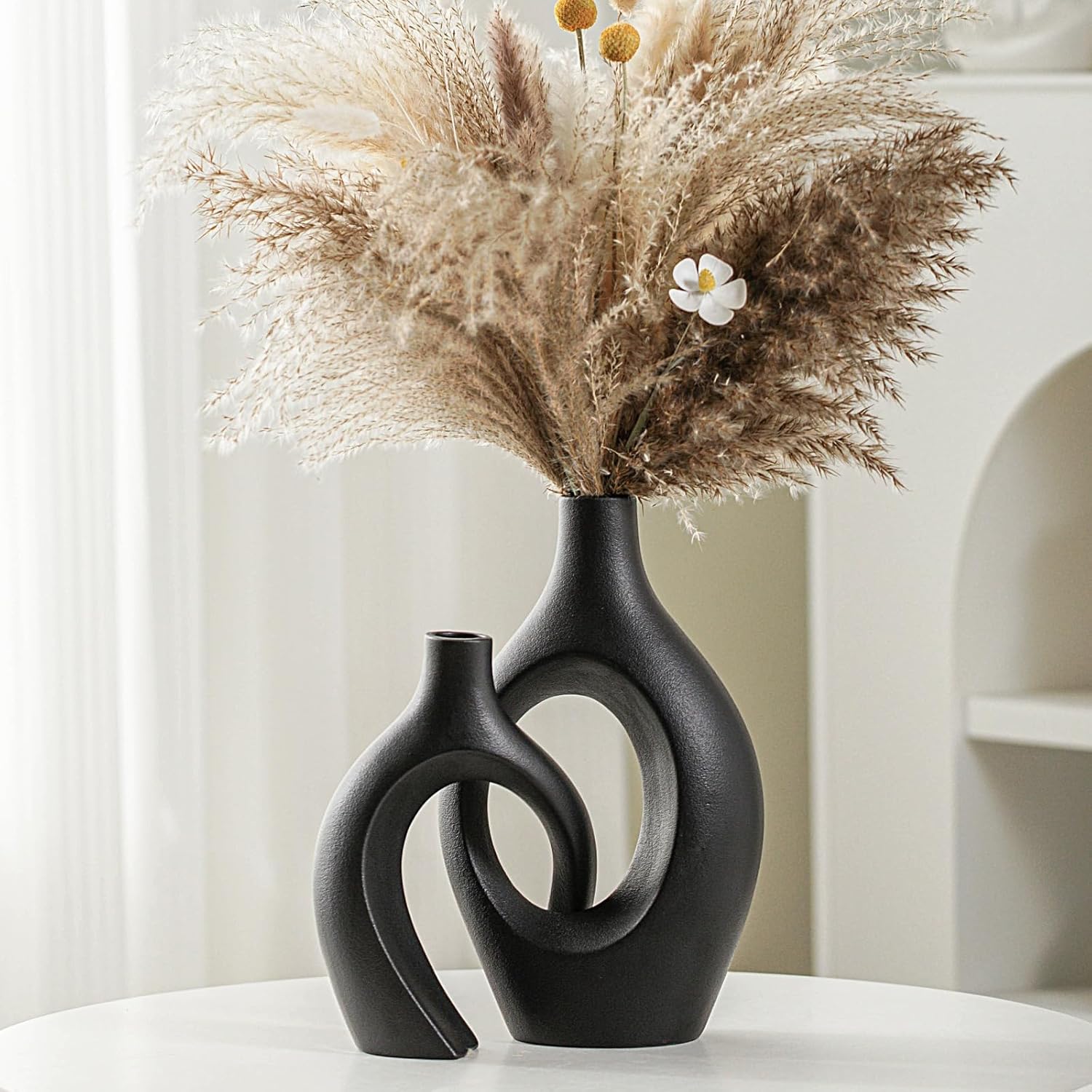 Liotww Extra LargeMatte Black Ceramic Vase Set of 2 Vase