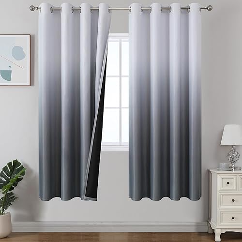Miniatura 50 de Estelar Textiler Cortinas Opacas con Degradado para Sala de Estar de 84 Pulgadas de Largo, Cortinas de Ojales Ombré con Aislamiento Térmico de Gris