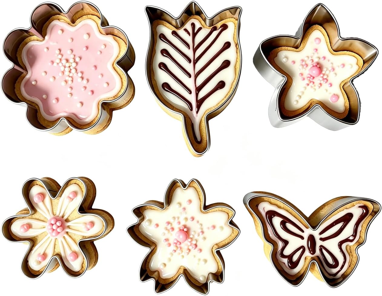 Flower Cookie Cutter Set - 6Pcs Flower Shaped Cookie Cutter, Stainless Steel Cookie Cutters, Baking Tool for Homemaking Cookie, Sandwiches, Cake, Fruit
