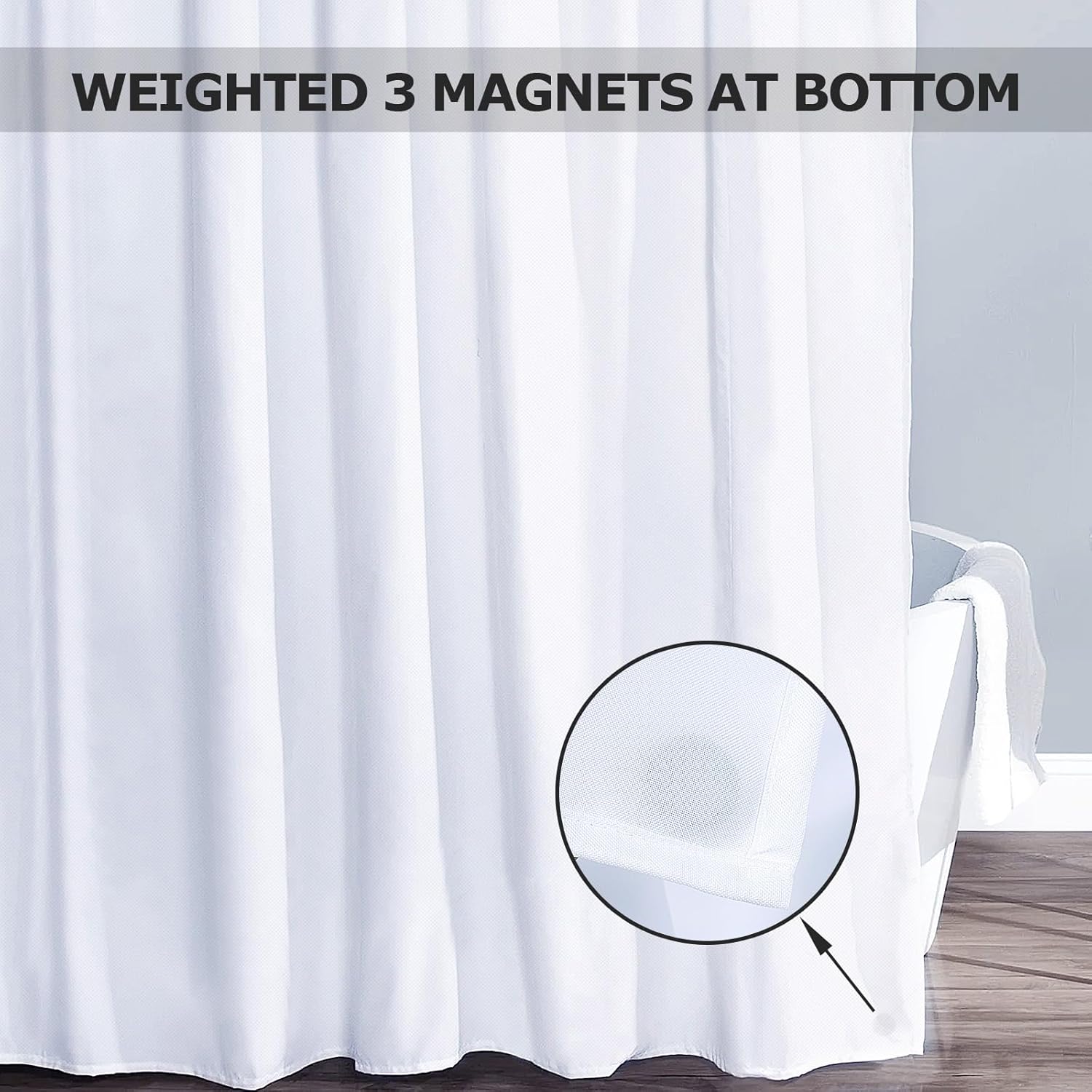 White Fabric Shower Curtain,Hotel Quality Shower Curtain Liner,Heavy Duty Cloth 12 G,Water Repellent Shower Liner,Machine Washable 66 x 72 Inches