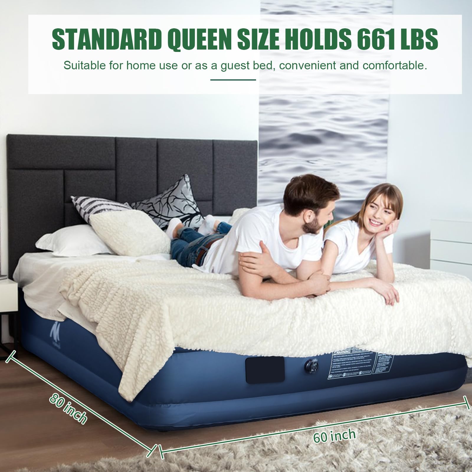 ayamaya Queen Camping-Luftmatratze mit kabelloser eingebauter Pumpe, 40,6 cm, luxuriöse, doppelt hohe aufblasbare Matratze, tragbare 2-Personen-selbstaufblasende Matte, Doppel-Isomatte für Camping &