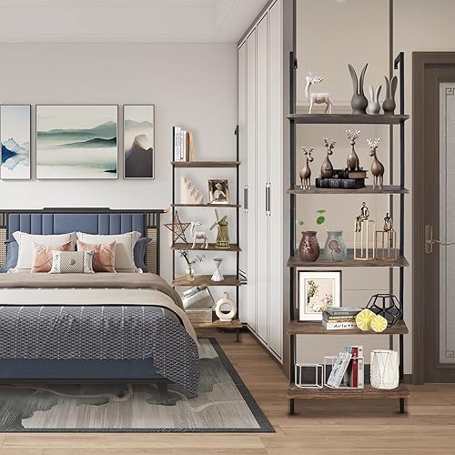 Miniatura 10 de Aboxoo Estantería de escalera 2 piezas, estantería abierta de 5 niveles, estantería de pared de madera, con respaldo abierto, estante de plantas y