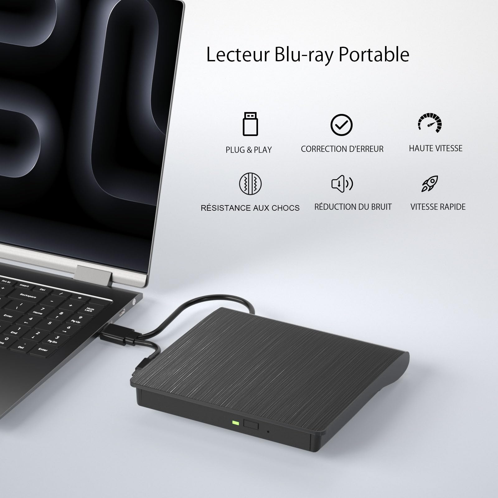 Yaeonku Lecteur Blu Ray Externe, Lecteur DVD Blu Ray Externe pour PC | Portable Plug-and-Play Graveur Blu Ray Externe, Double Interface, Utilisation Dans de Nombreux Contextes pour Windows Mac OS