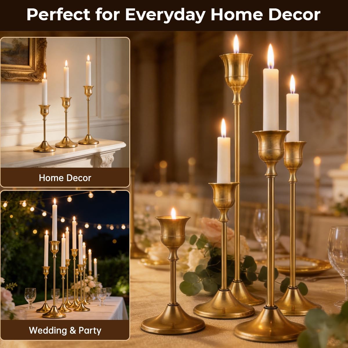 36PCS Brass Gold Taper Candle Holders Set, Vintage Metal Candlestick Holder