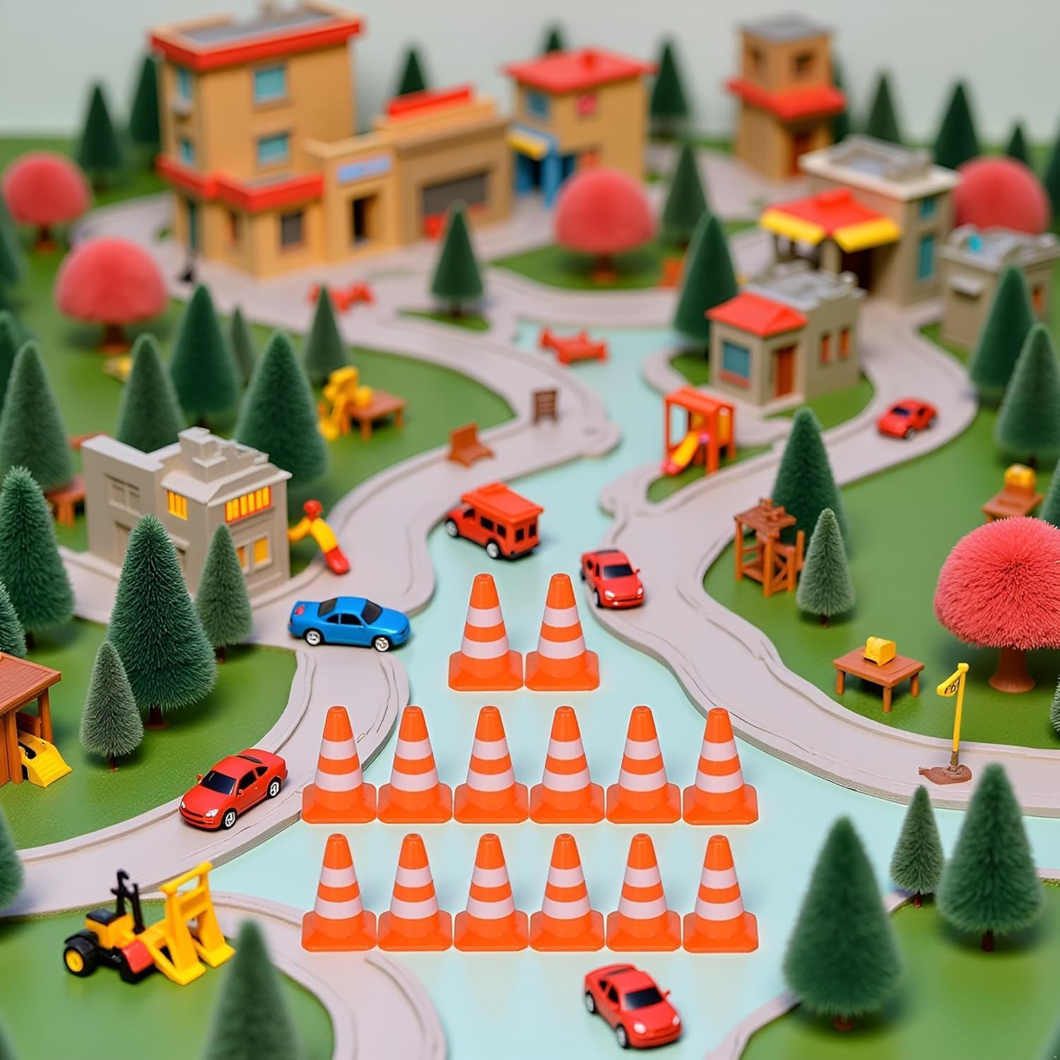 14 Pcs Miniature Road Cone Orange Mini Traffic Cones Plastic Sign Road Cone Toy Roadblock Sign Model Photo Prop Educational for Kids Small Orange Construction,Safety,Safety Barriers
