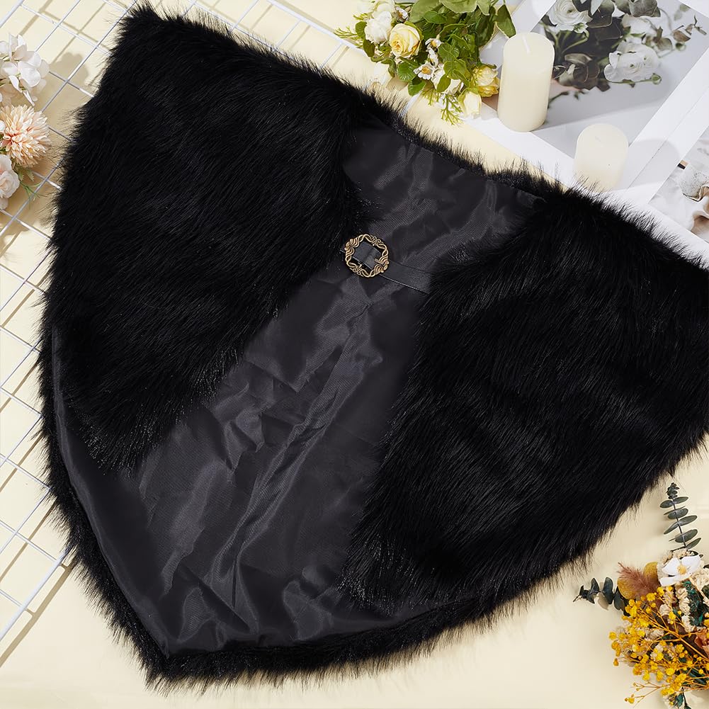 BENECREAT Black Medieval Faux Fur Collar Shawl - Image 4