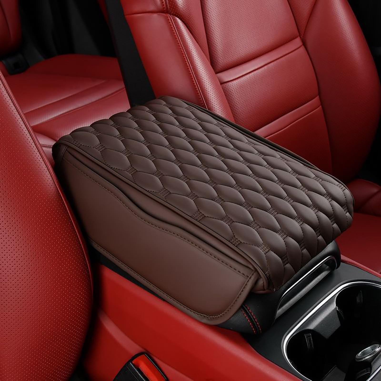 IKRONIXA Car Armrest Console Cushion for Suzuki Wagon R 1993-2022 MA, Memory Foam Car Center Console Pad Cover, Ergonomic Armrest Support Pillow with Side Storage Pockets,C-Brown