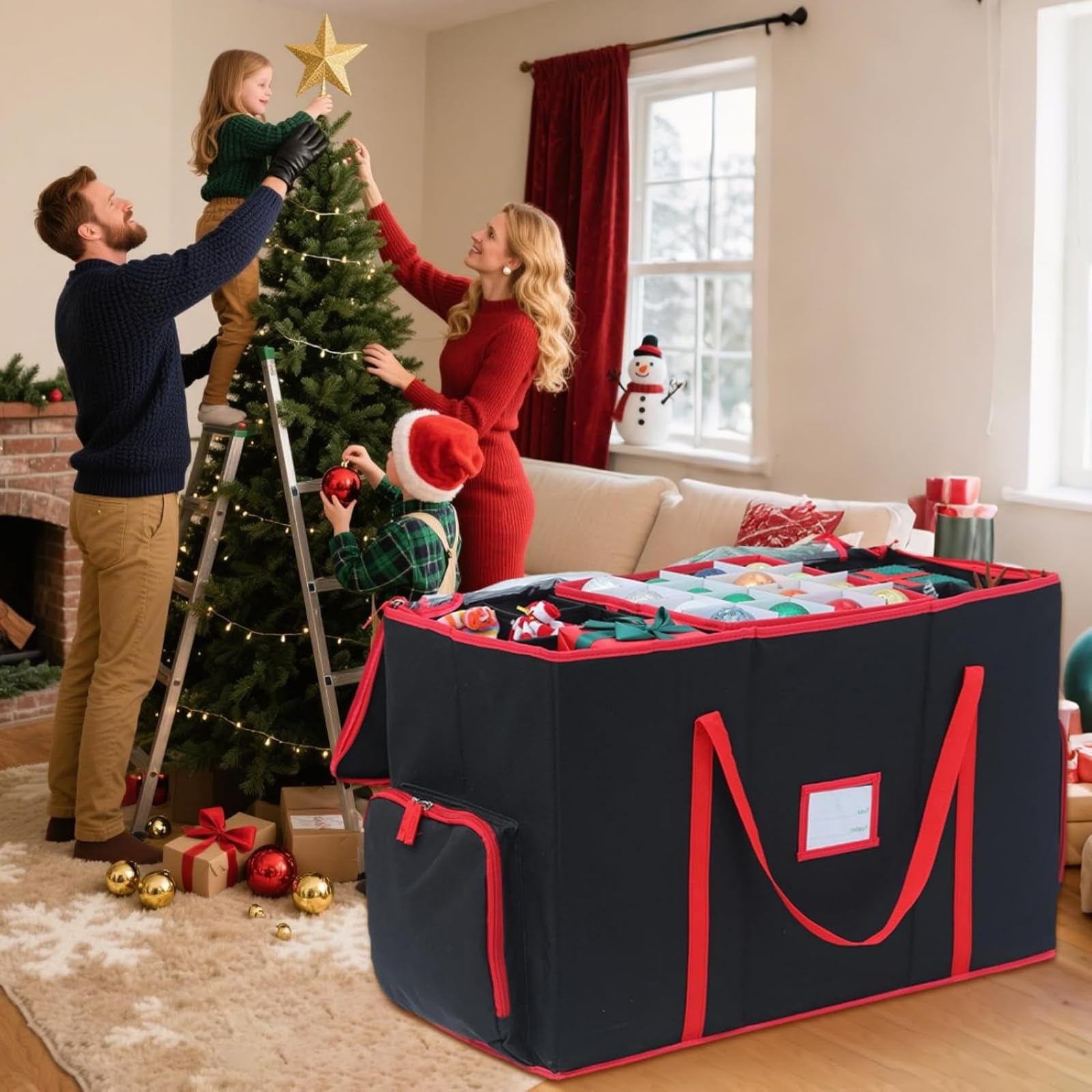 Weihnachtskugeln Aufbewahrungsbox, Weihnachtskugeln Aufbewahrung Karton Fächer Aufbewahrungsbox für Weihnachtskugeln für Lagerung Urlaub und Zubehör (Rot,71x31x45cm)