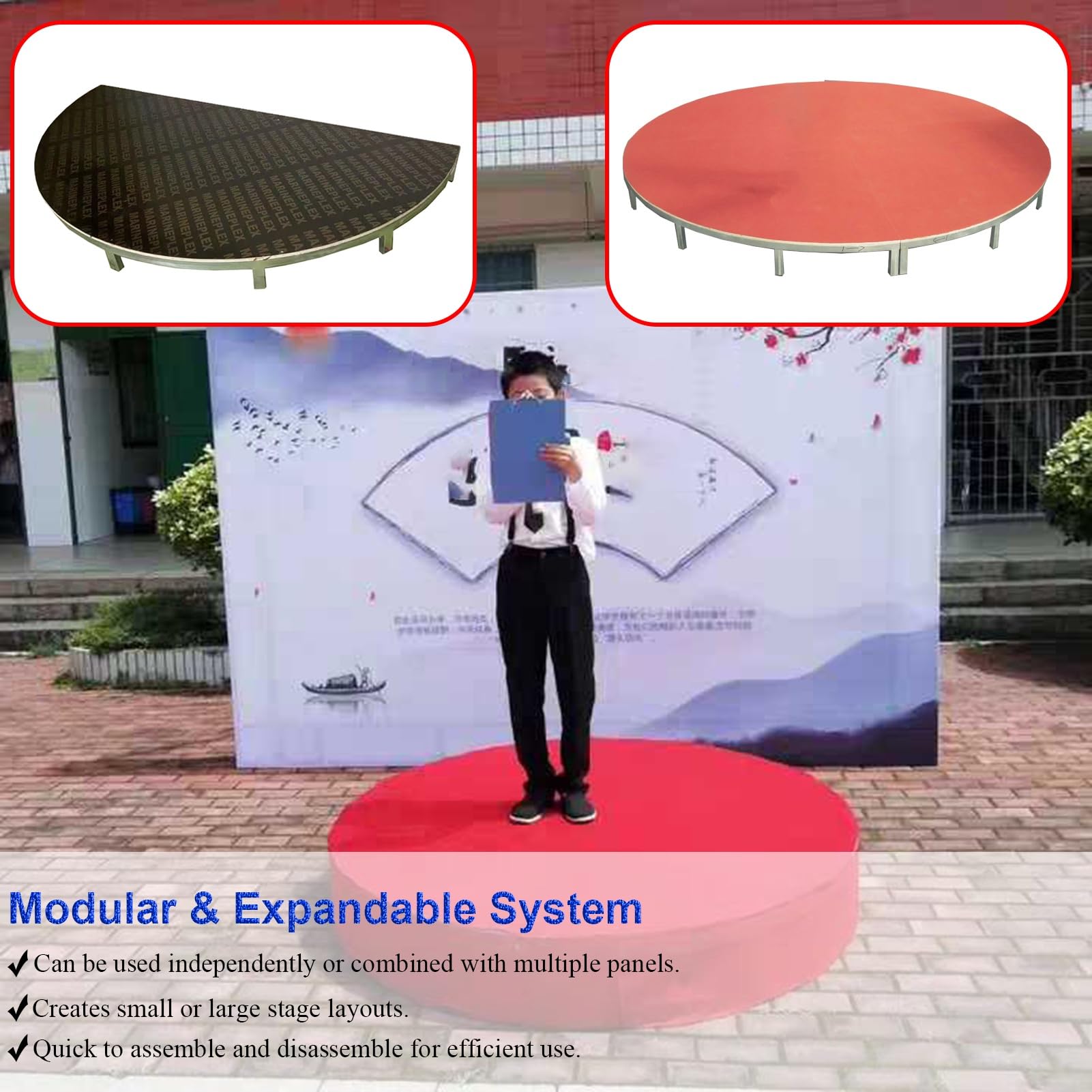 Palco Modulare Palco Portatile per Spettacoli All'aperto, Mini Piattaforma per Eventi, Stazione Espositiva Compatta per Batteria/Ballerini per Spettacoli Musicali(H10cm (4"),Dia 100cm (39 3/8"))