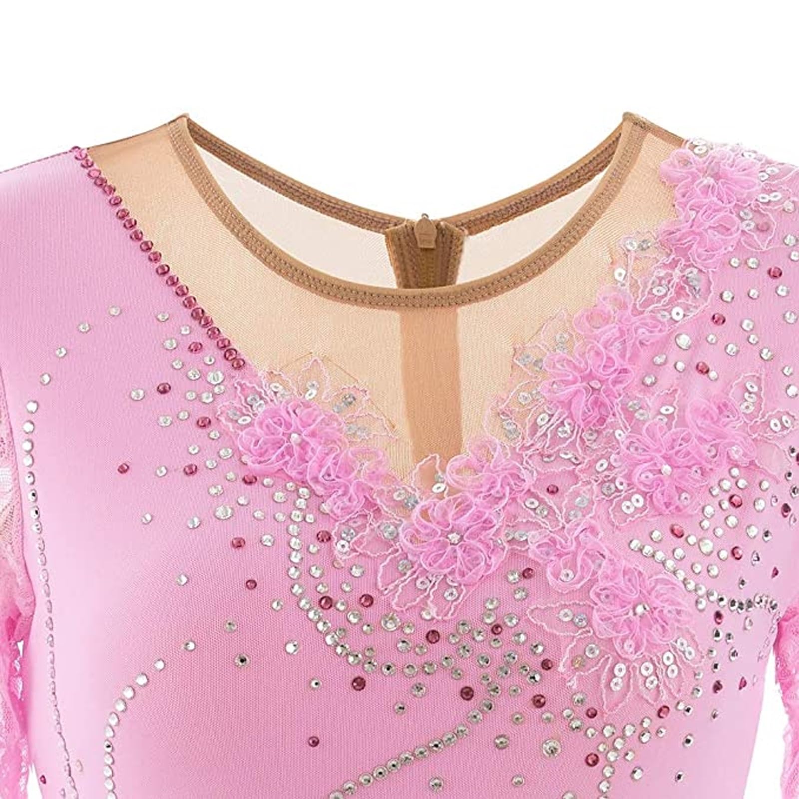 Sukienka Do Łyżwiarstwa Figurowego Z Długim Rękawem Dla Dziewczynek Cekiny Balet Dancewear Ręcznie Robione Ubrania Do Jazdy Na Łyżwach Na Zawody