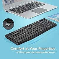 Vista 2 de Lovaky MK98 Teclado inalámbrico, ergonómico 2.4G, teclado de computadora, luz indicadora ampliada, teclado de PC de tamaño completo con teclado Negro