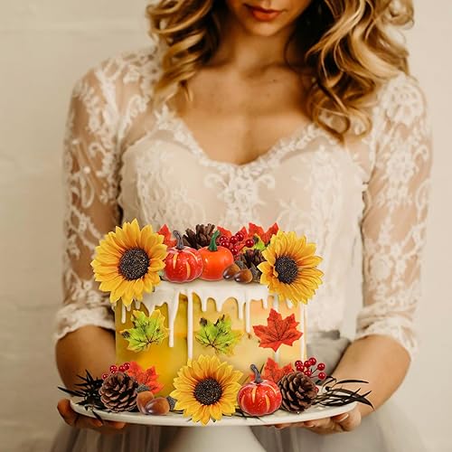 Miniatura 6 de RAYNAG 73 piezas de decoración de pastel de otoño, decoración de pastel de Acción de Gracias, otoño, Halloween, festivales, decoración de pasteles,