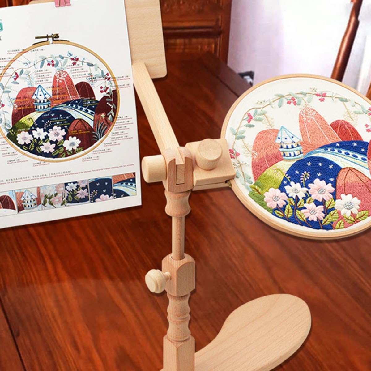 ibasenice Adjustable Wooden Embroidery Frame Stand Beech Cross Stitch Holder DIY Craft Accessory Desktop Embroidery Tool for Needlework Enthusiasts and Hobbyists