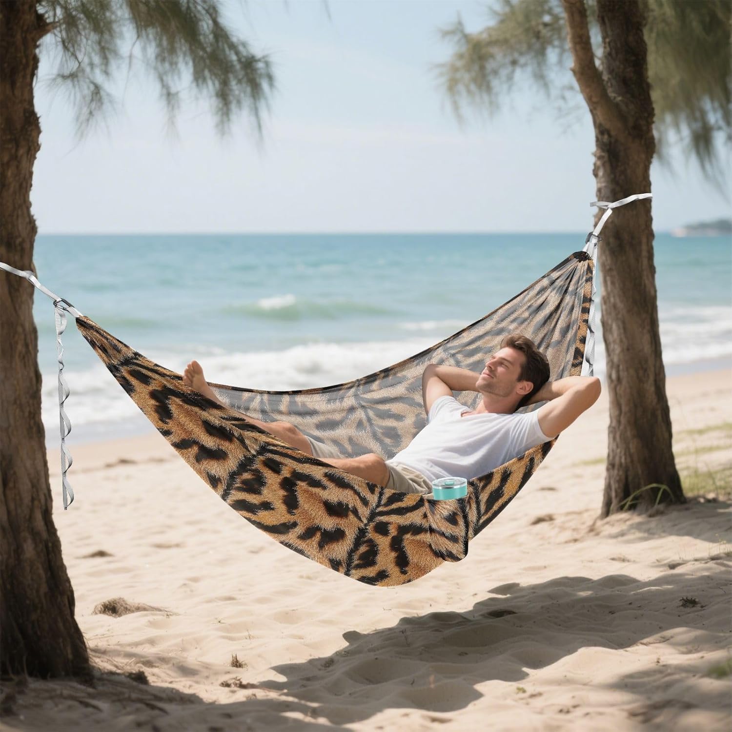 ALAZA Tiger Print Camping Hammocks Single or 2 Person 500 lbs Portable Parachute Travel Hammock w/Tree Straps for Hiking Backpacking Indoor Outdoor