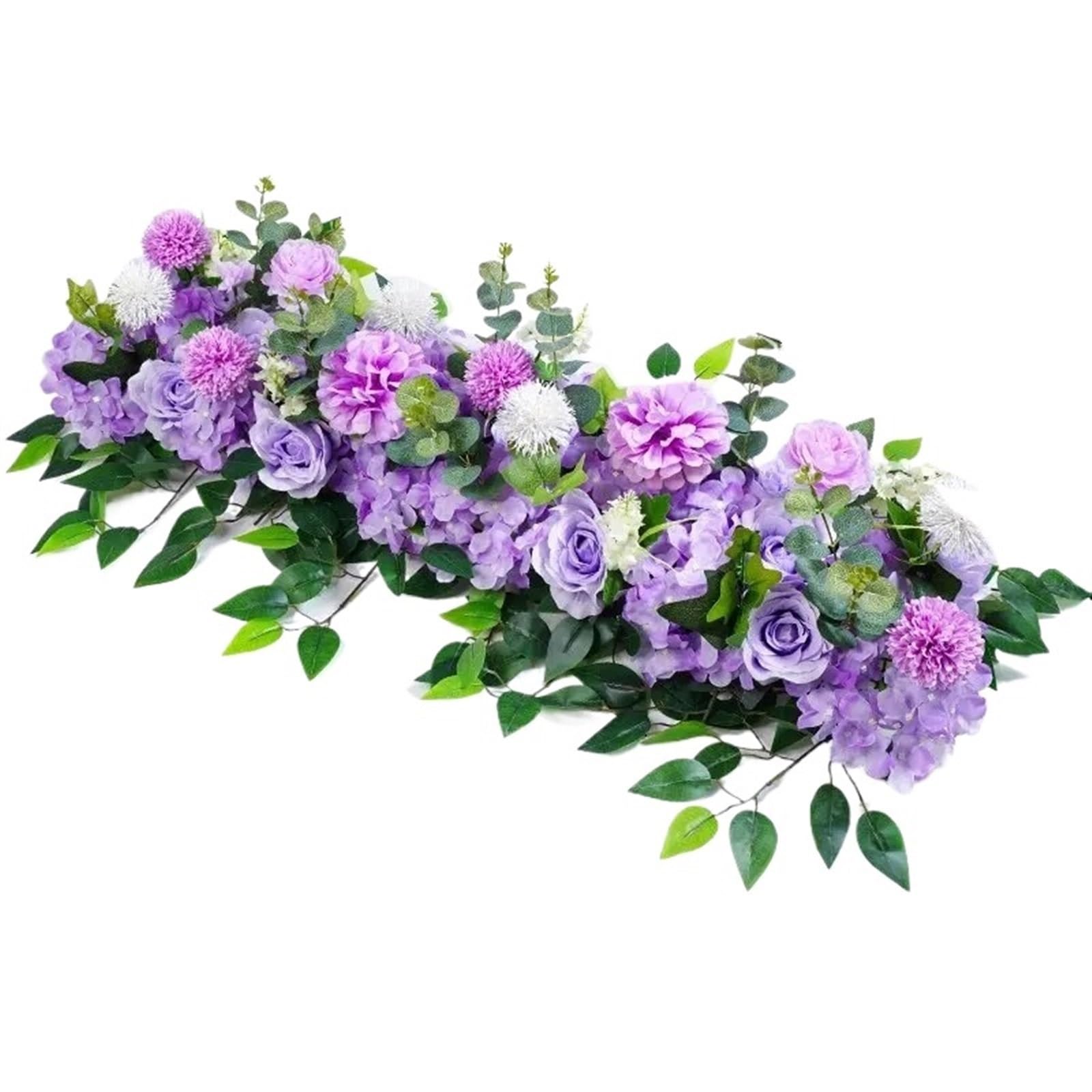 EKalgretrA Flower Arch 100cm White Rose Artificial Flower Wedding Table Center Flowers Backdrop Wall Arches Decor Party Stage Floral(Purple)
