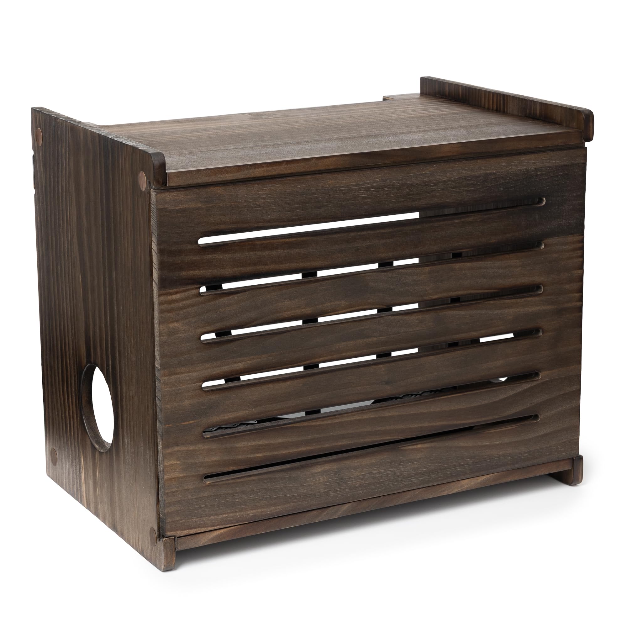 Wooden WiFi Router Storage Box - Deluxe Wall Mountable Decorative Modem Shelf Hider Cover with Cable Management System Home Organization Solution for Routers Up to 11" Tall - Espresso Brown