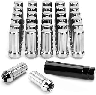 SUCOSO 32PCS 9/16-18 7 Spline Chrome Lug Nuts for Dodge Ram 2500/3500, Ford F250/F350, Durango - Aftermarket Wheels with Socket