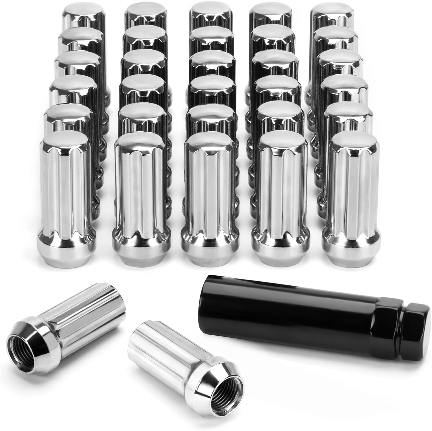 9/16-18 Lug Nuts for 1994-2011 Dodge Ram 2500 3500, 2002-2010 Ram 1500, 1988-1998 Ford F250 F350, 2004-2009 Durango, 32PCS 7 Spline Wheel Lug nuts 9/16x18 Chrome With Socket Key For Aftermarket Wheels