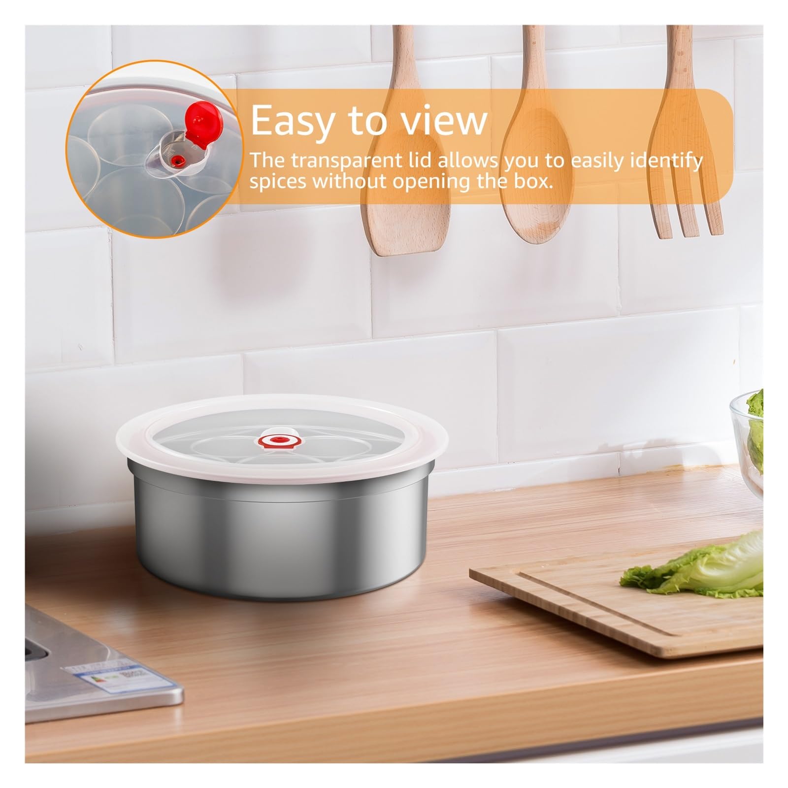 Contenitori in acciaio inox Spice Box con 7 scomparti e coperchio trasparente