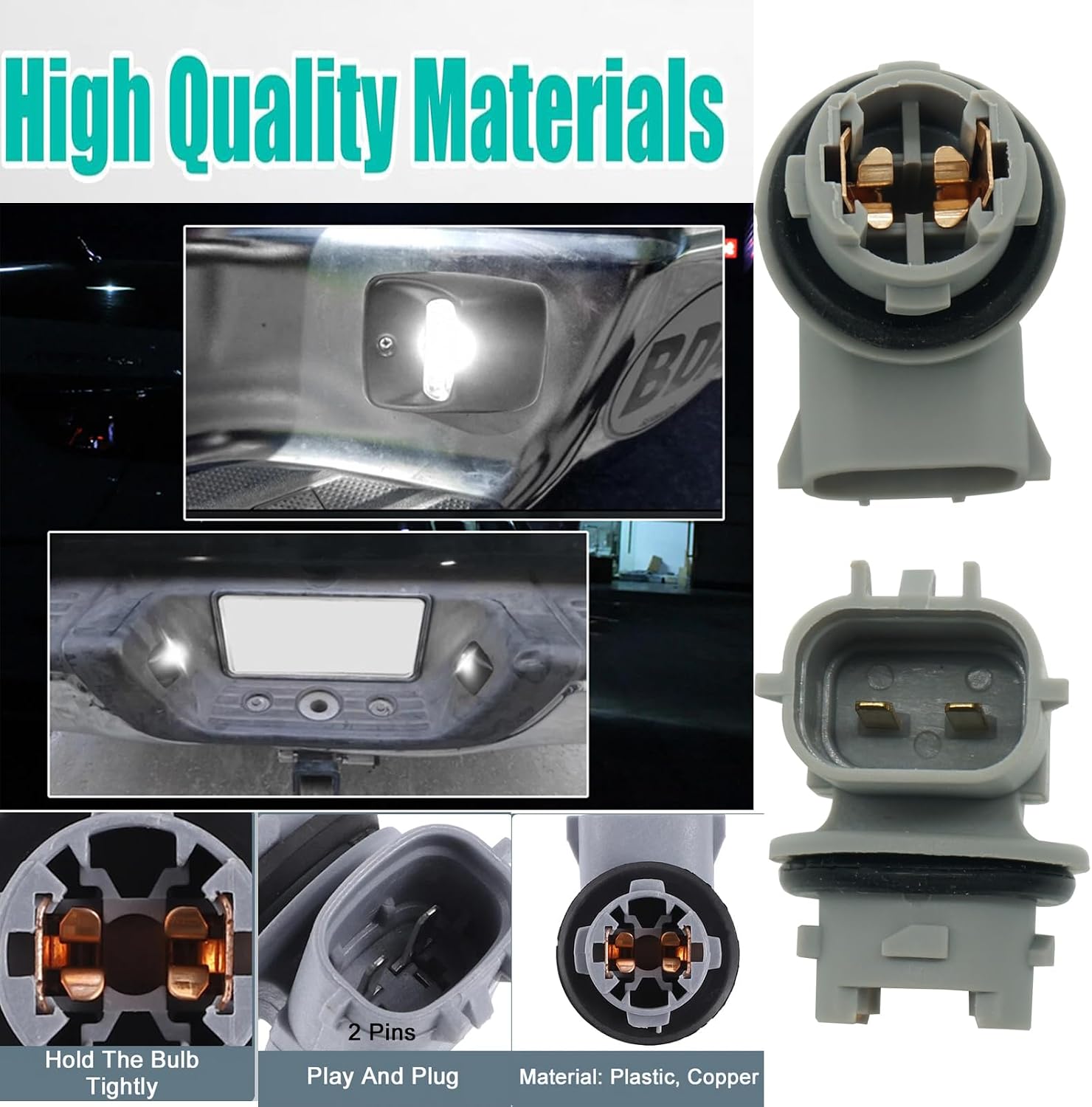 2 Pcs Rear Bumper License Plate Light Lamp Bulb Socket Wiring Harness Connector Pigtail Plug for Toyota Corolla 1998-2024 Tundra 2000-2008 Tacoma 2005-2007 OE# 90075-60005 9007560005
