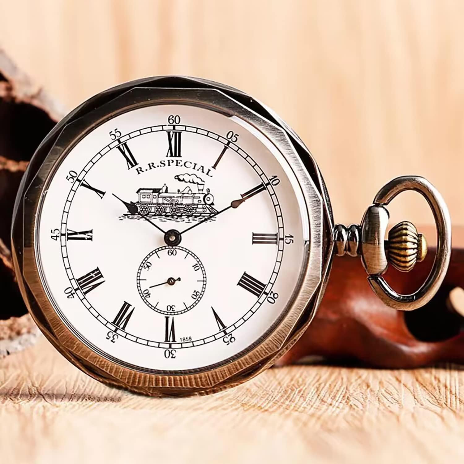 Gold Uncovered Men's Mechanical Pocket Watch, Uncovered Roman Design Dial Chain Mechanical Pocket Watches for Men-Gold