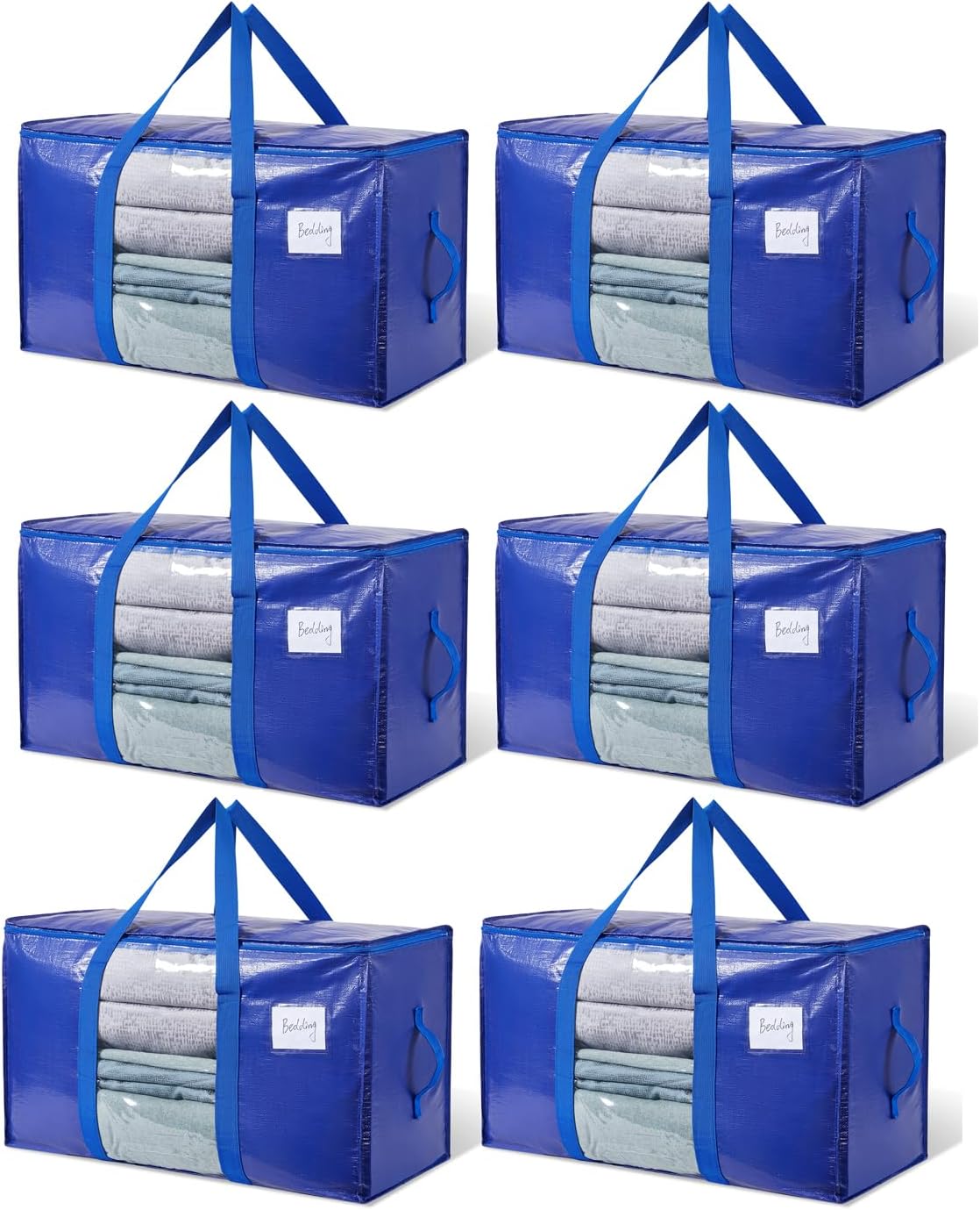 Extra Large Moving Bags, 6 Pack Heavy Duty Packing Bags for Moving, Totes For Storage with Visible Window and Wrap Around Handles, Moving Supplies for Space Saving