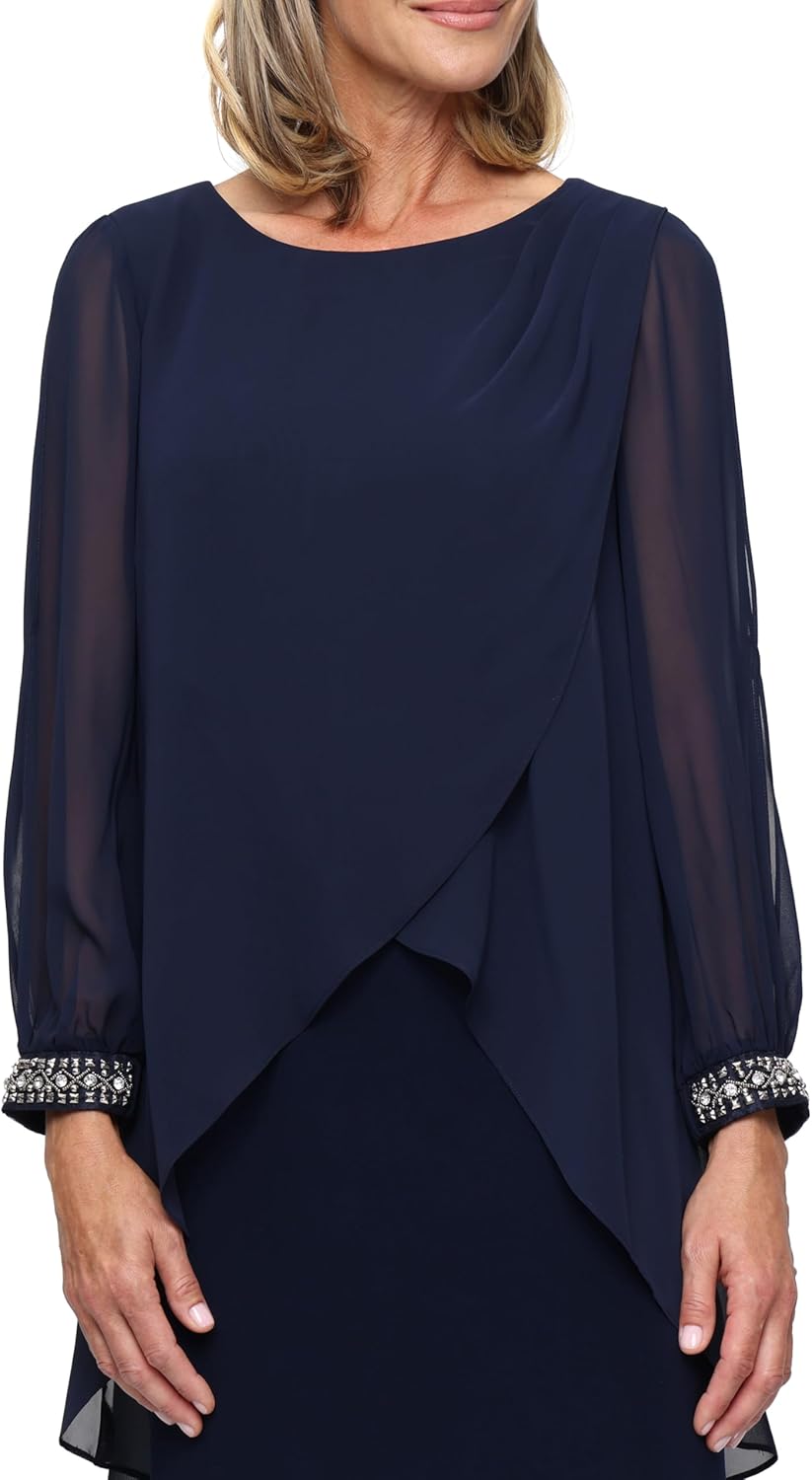 S.L. Fashions Womens Long Sleeve Chiffon Short Cocktail Dress, Wedding Guest, Mother of The Bride - Image 3