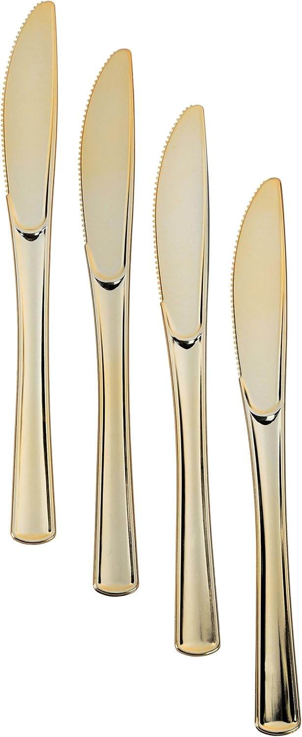 Exquisite 160 Disposable Plastic Gold Knives Silverware, Fancy Plastic Cutlery, Heavy Duty Quality Utensils for Catering Formal Events, Wedding, Parties, Dinner and all other occasions : Health & Household