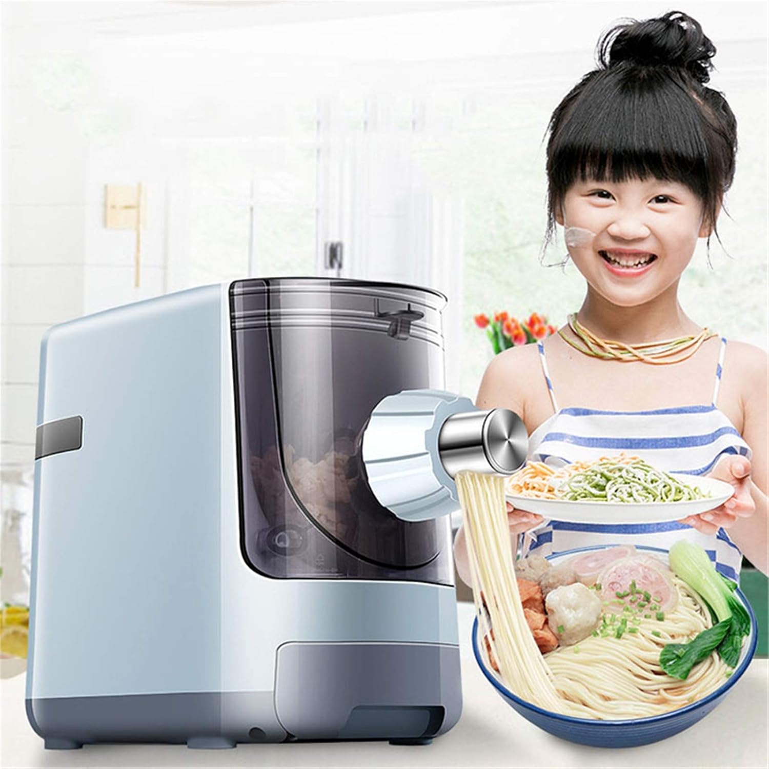 Electric Pasta Maker Automatic Noodle Machines, with 7 s, Make Spaghetti, Fettuccine, Penne, Macaroni, Or Dumpling Wrappers