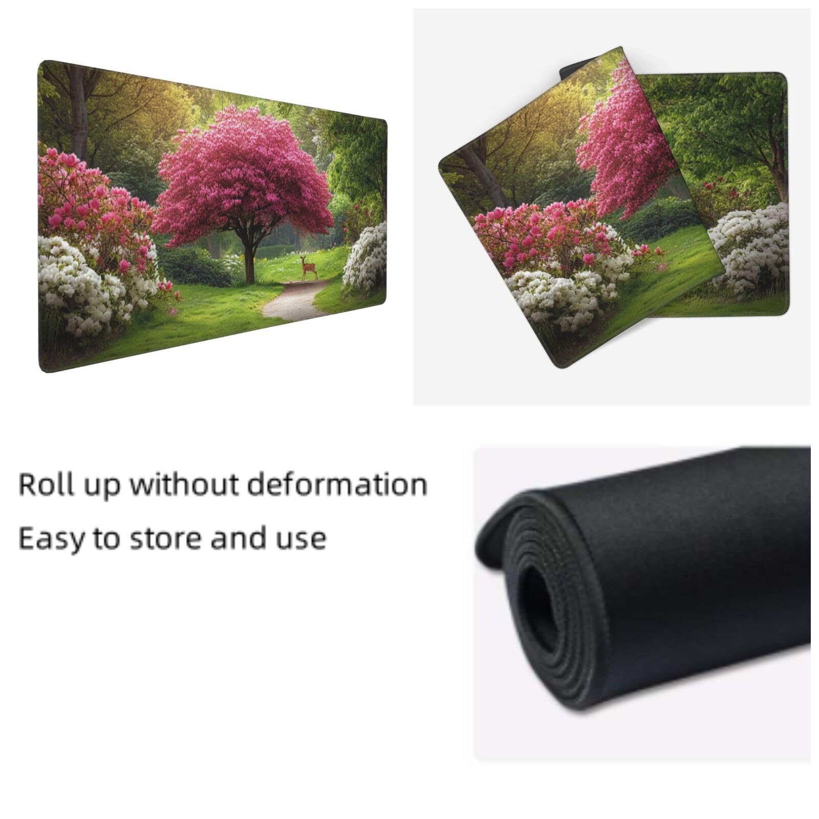 Tappetino Mouse XXL Albero Rosa & Cervo, 120 x 60 cm Decorazione G363 | Tappetino per Mouse, Base in Gomma Antiscivolo, Superficie Impermeabile, Bordi Cuciti, Tappetino Scrivania per Ufficio, Gioco
