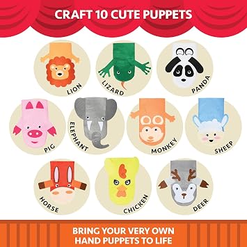 Hand Puppet Kit Make Your Own Animal Characters, 10 Felt Pieces, Simple Step-by-Step Instructions, Arts & Crafts Activity for Kids, Role Play & Storytelling Birthday Gift