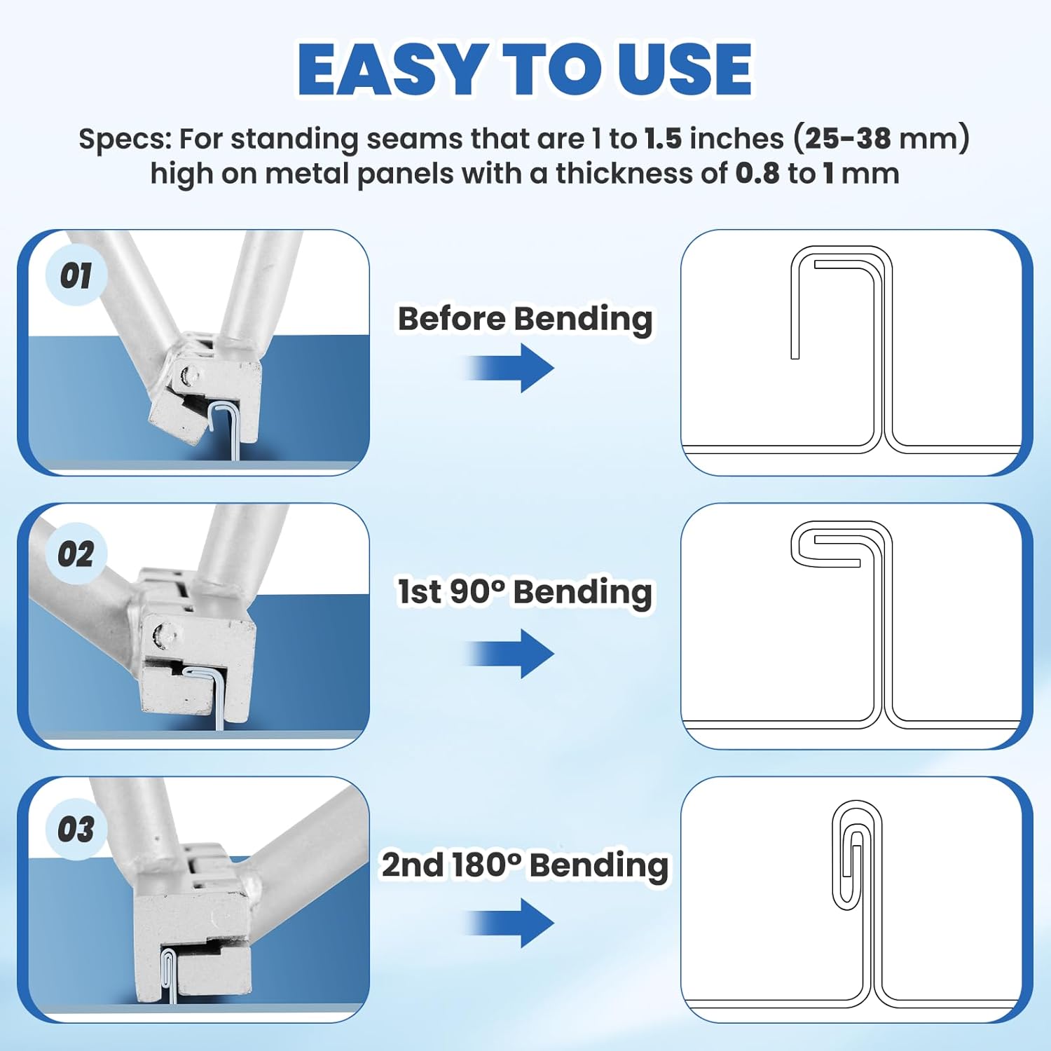 Professional Hand Seamer Heavy Duty Sheet Metal Bender 2-in-1 Hand Seamer 90°&180° Professional Metal Bending Tool Standing Seam Roofing Tool for Bending and Seaming Metal Edge