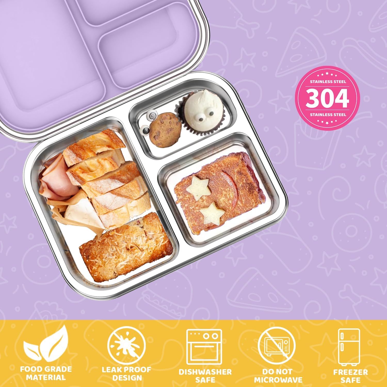 Stainless Steel Bento Box for Kids 1000ml - 3 Compartment Lunch Box for Adults, Leakproof Food Container, BPA-Free Metal Lunch Box with Silicone Seal, Eco-Friendly/Dishwasher Safe (Green) - Image 5