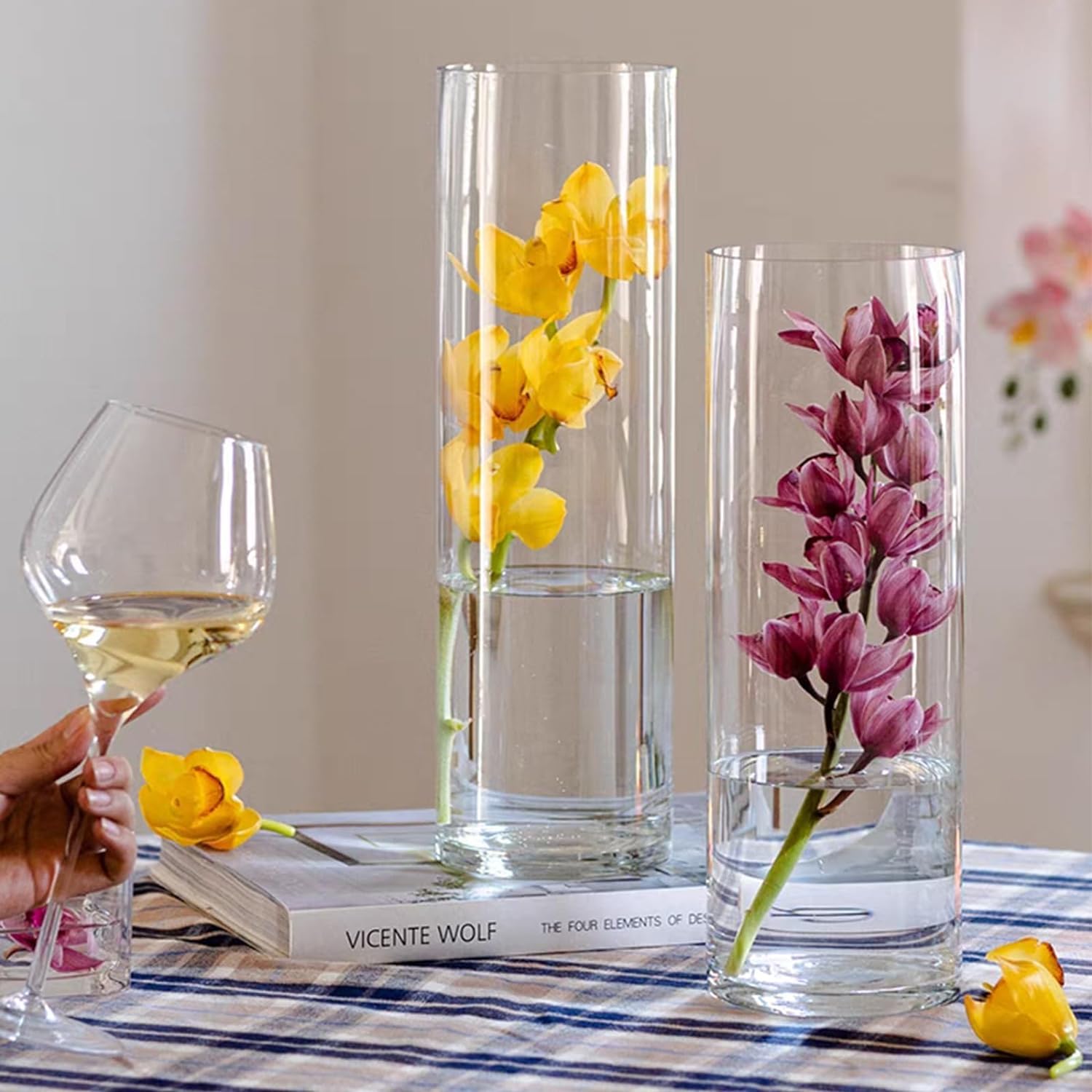Jarrón cilíndrico de cristal transparente de 40 cm x 15 cm, jarrón de cristal grueso extra grande para arreglos florales para centros de mesa, sala de estar, cocina, oficina, boda