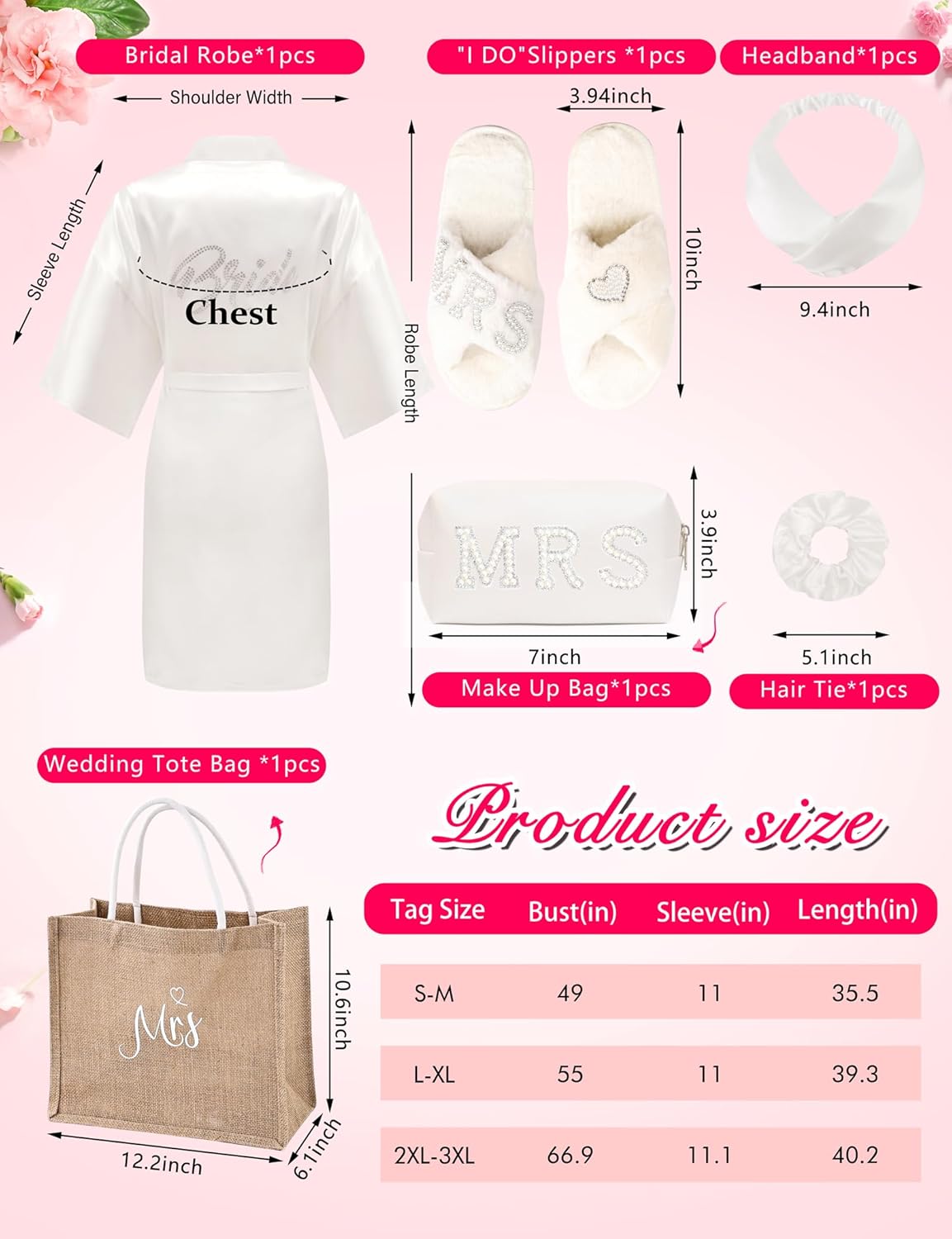 6 Pcs Women Bride Robe with Accessories for Bride Bachelorette Party Engagement Honeymoon Bridal Shower Gift - Image 6